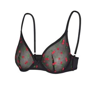 Savage X Fenty Sheer Black Bra with Red Cherry Design